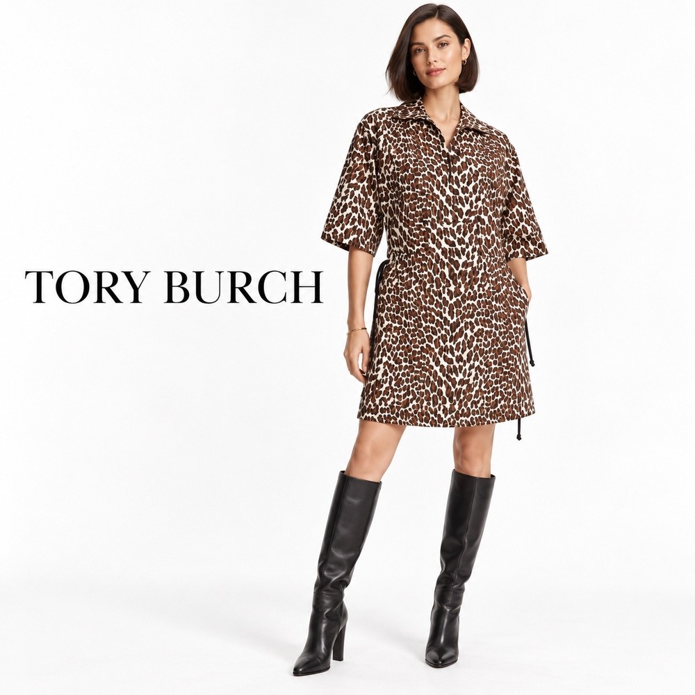 Tory Burch Leopard‎ Reva Cotton Poplin Shirtdress 137489